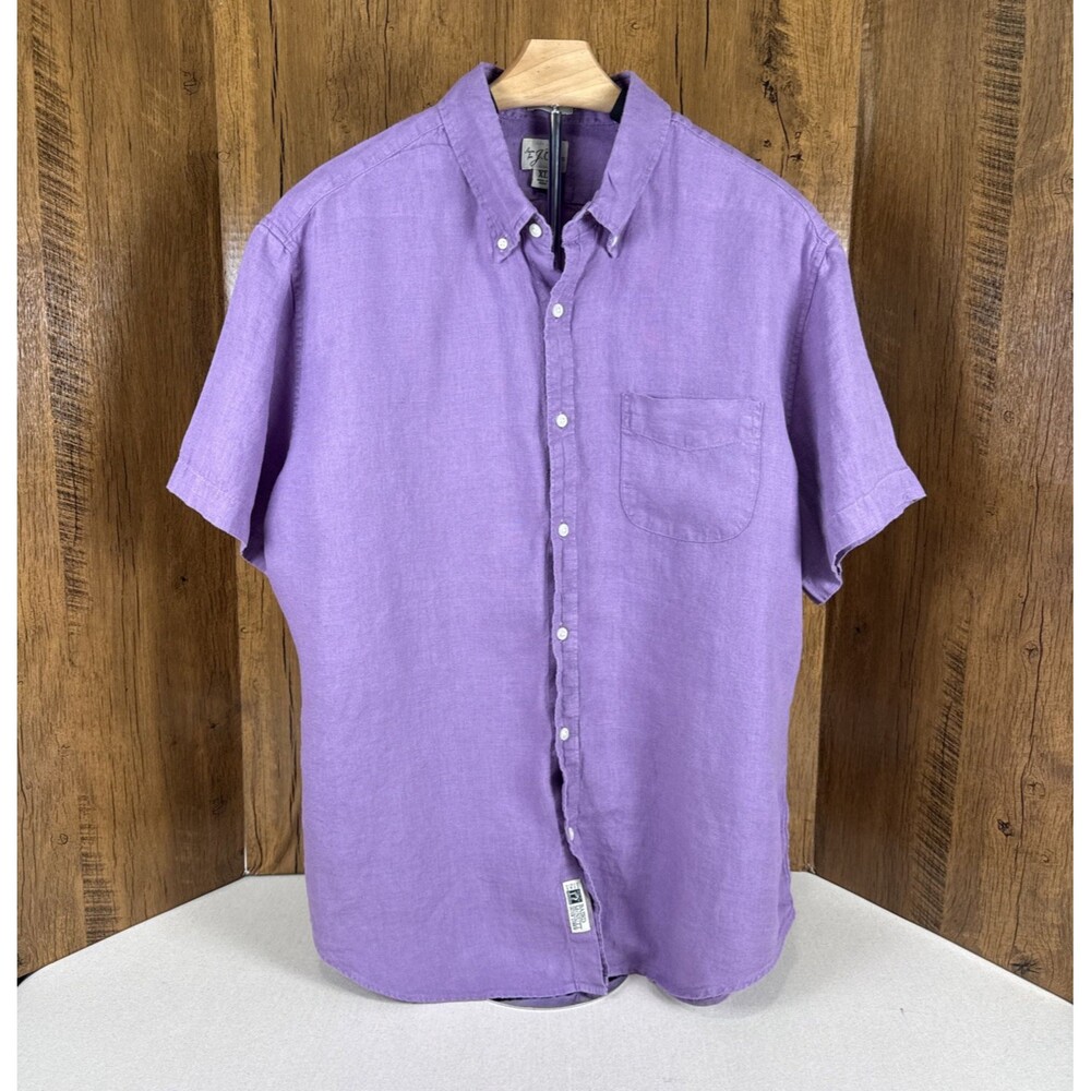 J Crew Men's Purple Short Sleeve Baird McNutt Irish Linen Shirt XL Coastal Beach